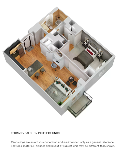 Floor plan for 1 bed, 1 bath, 792 sqft